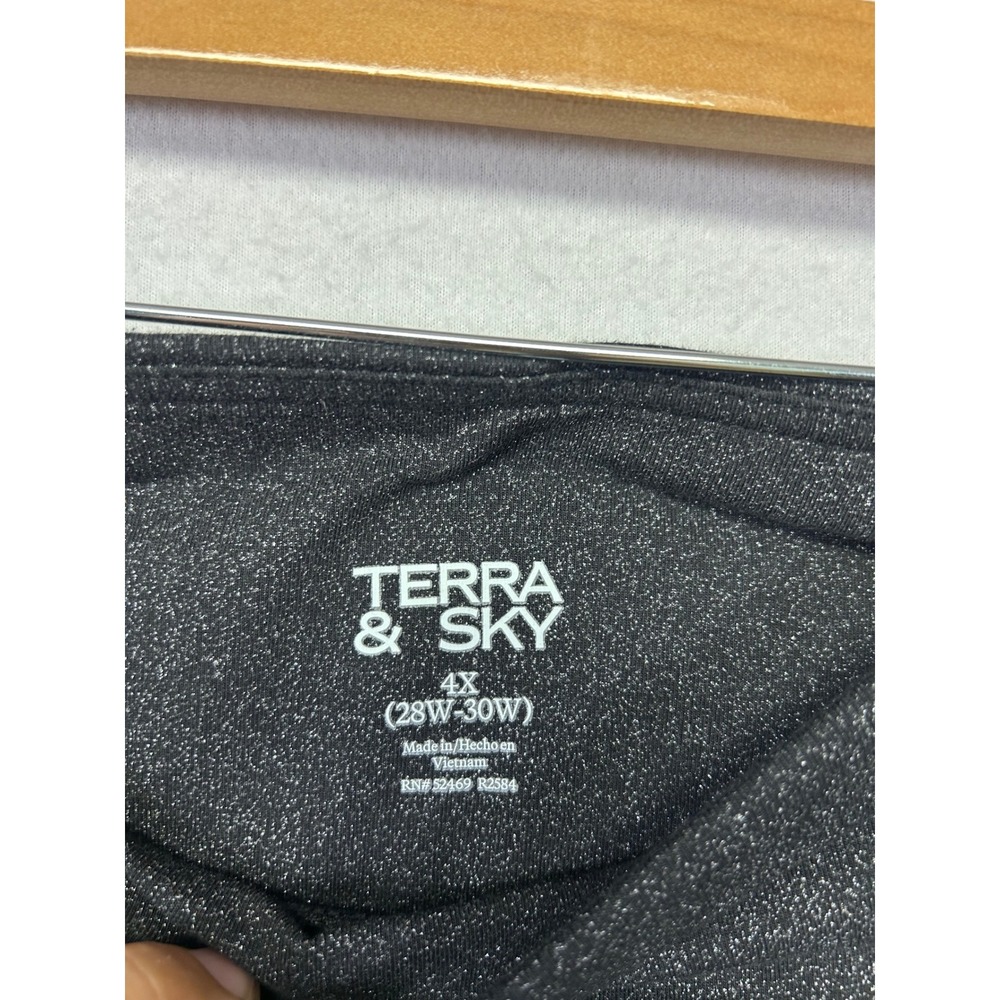 Sparkle Disco Glam Terra & Sky Womens 4X Black Metallic Shimmer Pull On Leggings - Picture 3 of 9
